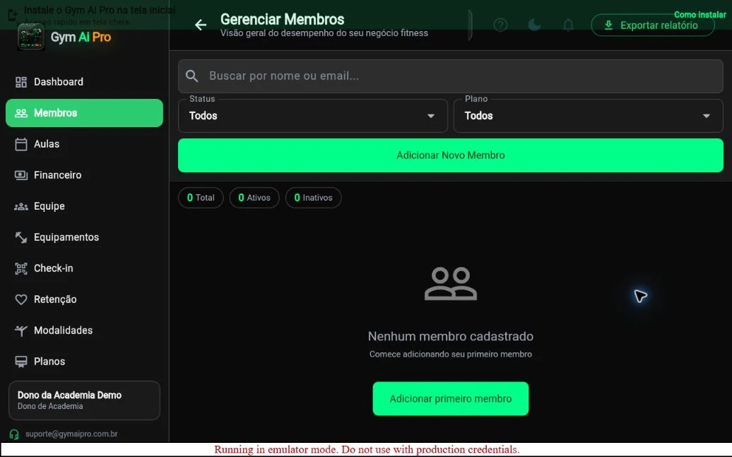 Tela oficial do Gym Ai Pro: Membros